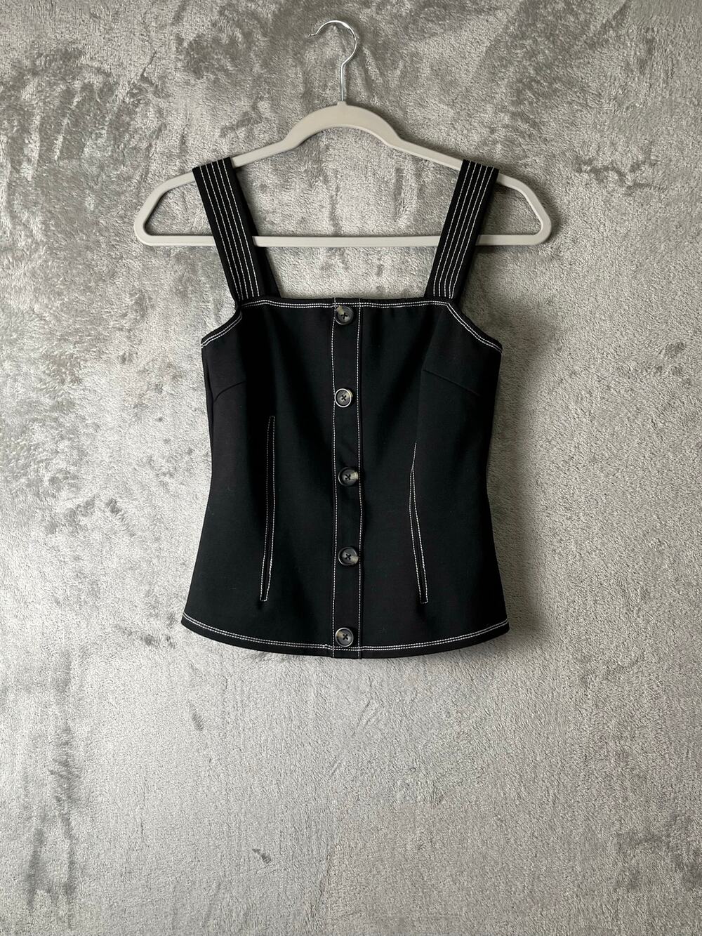 Eri + Ali Anthropologie Structured Button Front Contrast Stitch Fitted Tank Top